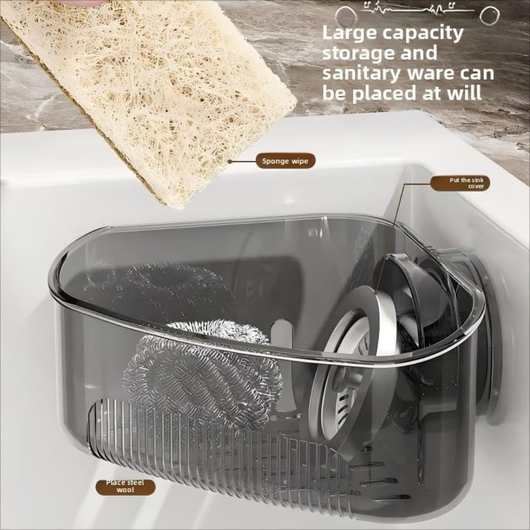 Kitchen Sink Storage Rack Suction Cup Corner Organizer for Sinks Drill-Free Triangular Sink Rack with Drain Basket Includes Adhesive Sponge and Soap Dish 2-Piece Set for Countertop Organization