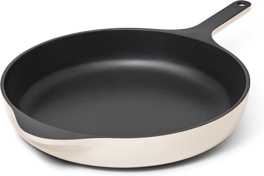 Caraway Cast Iron Skillet - 12” Enameled Cast Iron Pan With 3 Layer Enamel Coating - No Seasoning Required - Compatible With All Stovetops - Free From Forever Chemicals - Cream