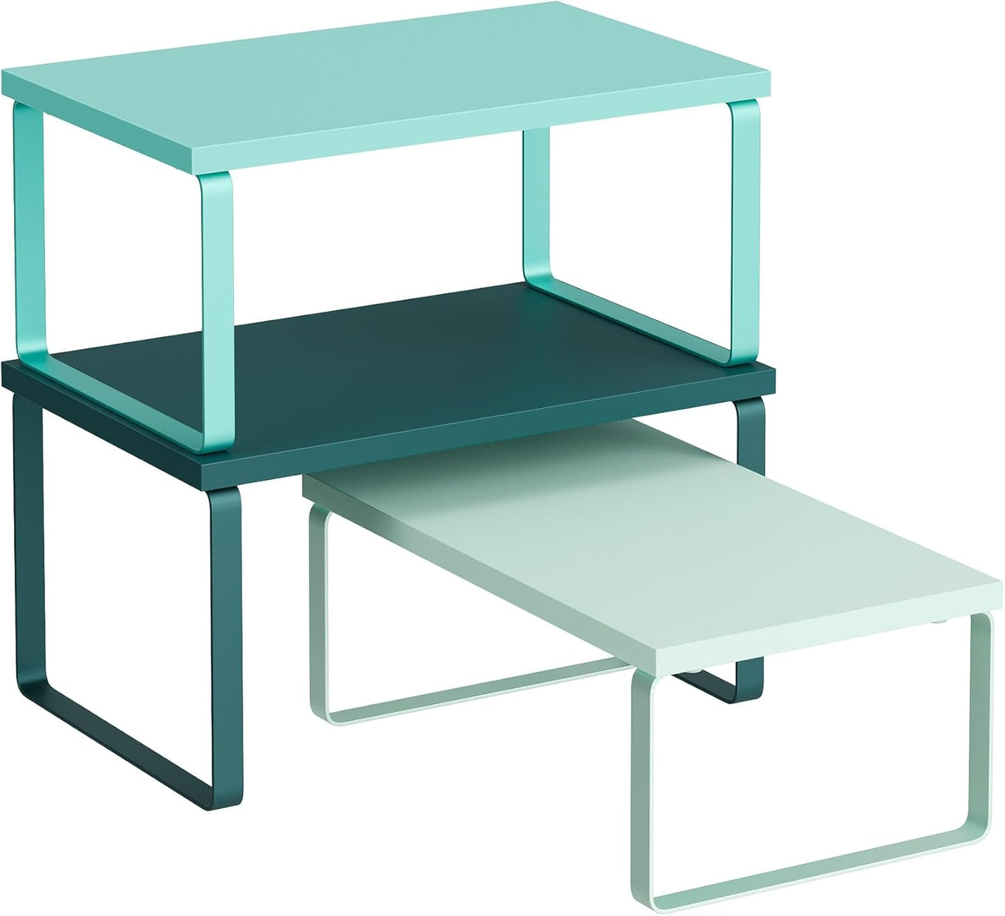 SONGMICS Cabinet Organizer Shelf, Set of 3 Kitchen Counter Shelves, Kitchen Storage, Spice Rack, Stackable, Expandable, Green UKCS220C01