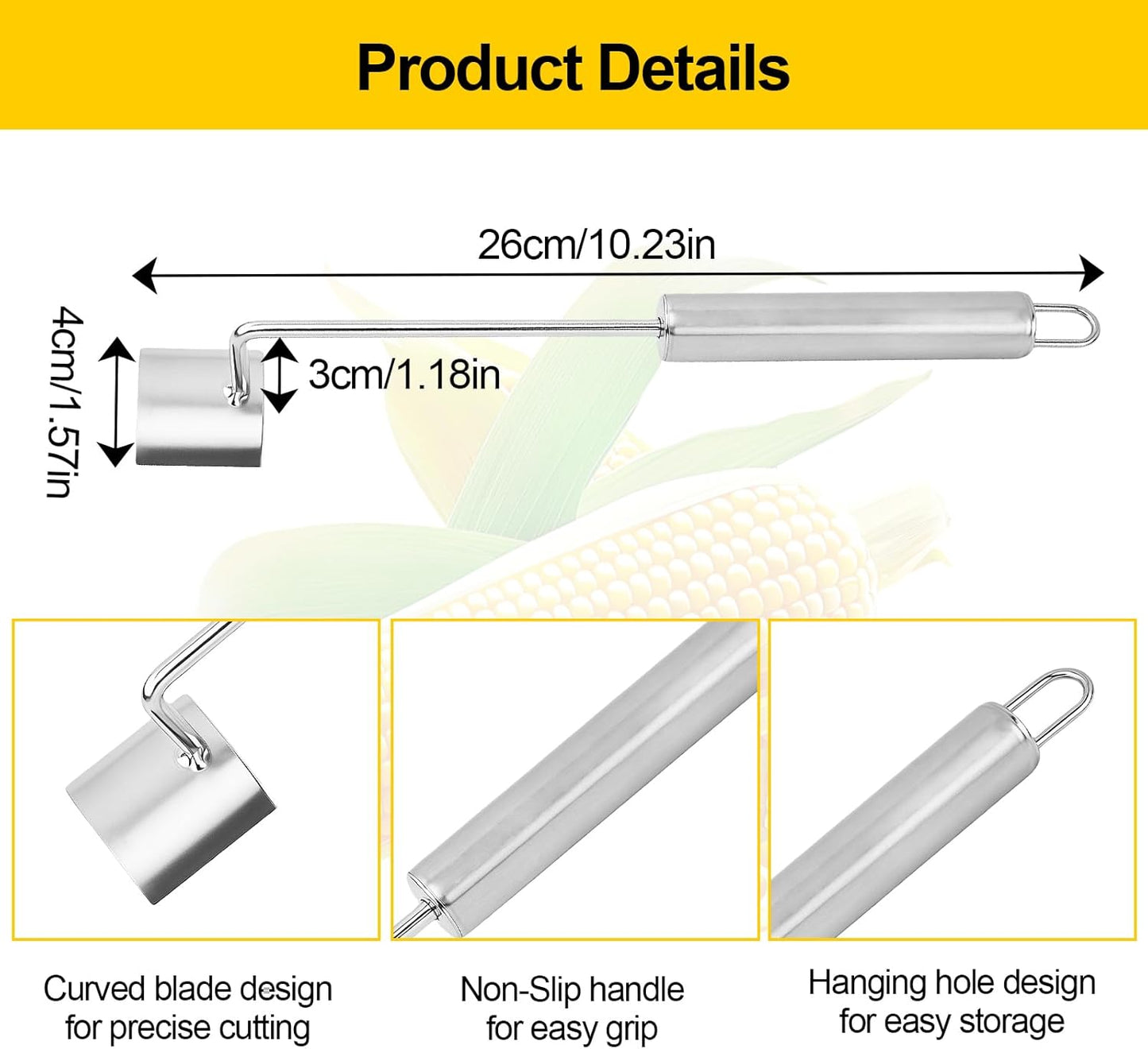 2 Pcs Stainless Steel Corn Peeler and Stripper Tool Set, Corn Stripper Cob Stripper Tool,Corn Stripper for Corn on the Cob Remover Tool，Corn Thresher with Ergonomic Handle，Kitchen Gadget