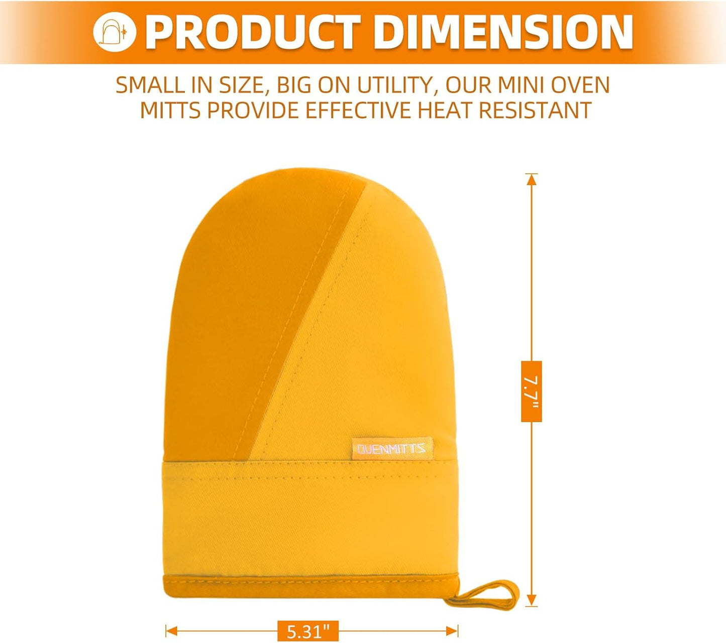 Mini Oven Mitts, Kitchen Oven Gloves Kitchen Mittens 500 Degrees Heat Resistant Baking Gloves, Non-Slip Silicone Surface with Hanging Loops Hot Gloves for Cooking, Baking, BBQ 1 Pair-Yellow