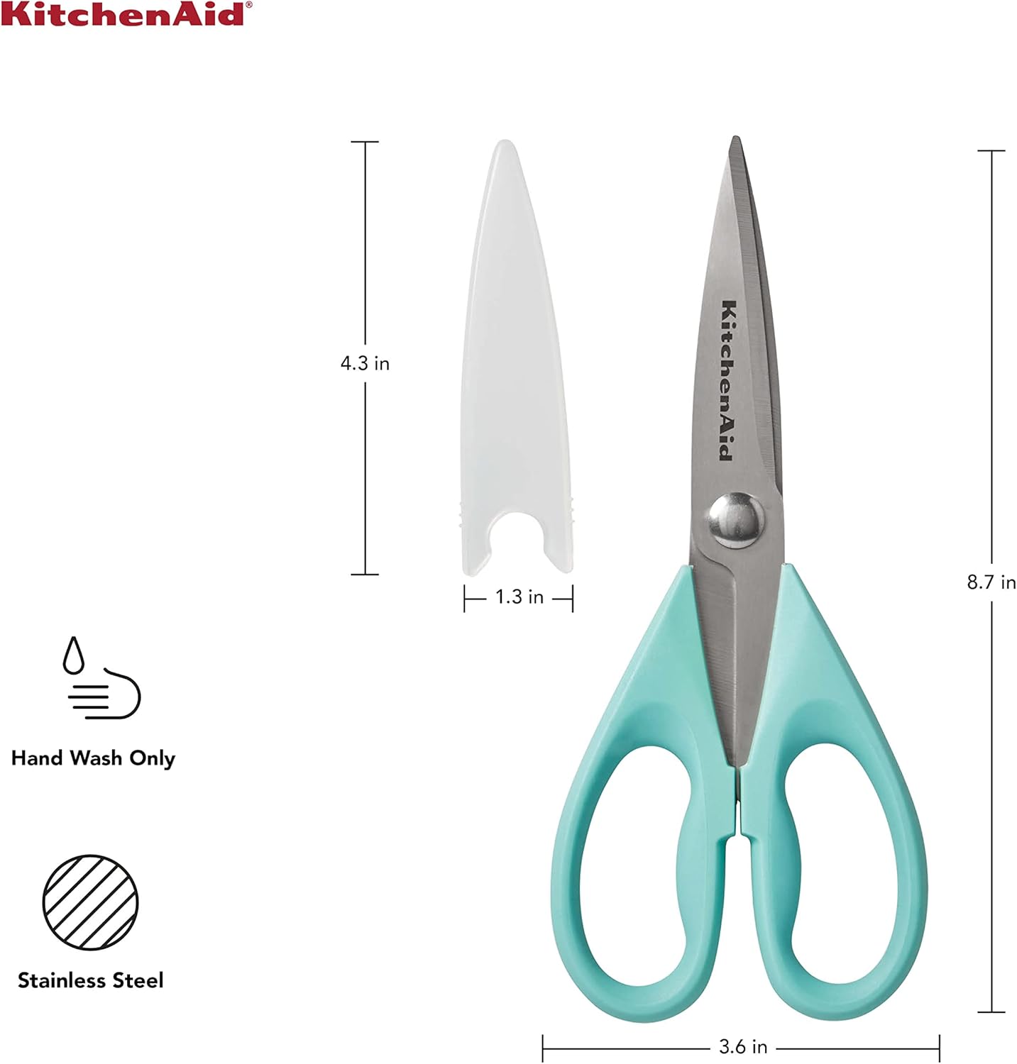 KitchenAid All Purpose Kitchen Shears with Protective Sheath Durable Stainless Steel Scissors, Dishwasher Safe, Soft Grip Comfort Handle, 8.72 Inch, Aqua Sky
