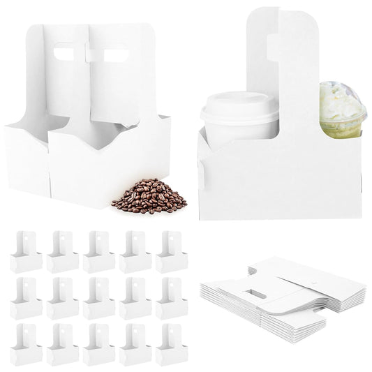 Bodaon 2 Cup Drink Carrier with Handle, 15 Pcs Cardboard Cup Holders, Disposable Drink Carriers for Delivery, Kraft Paper Coffee Cup Holder to Go, Take Out Cup Carriers for Hot/Cold Drinks