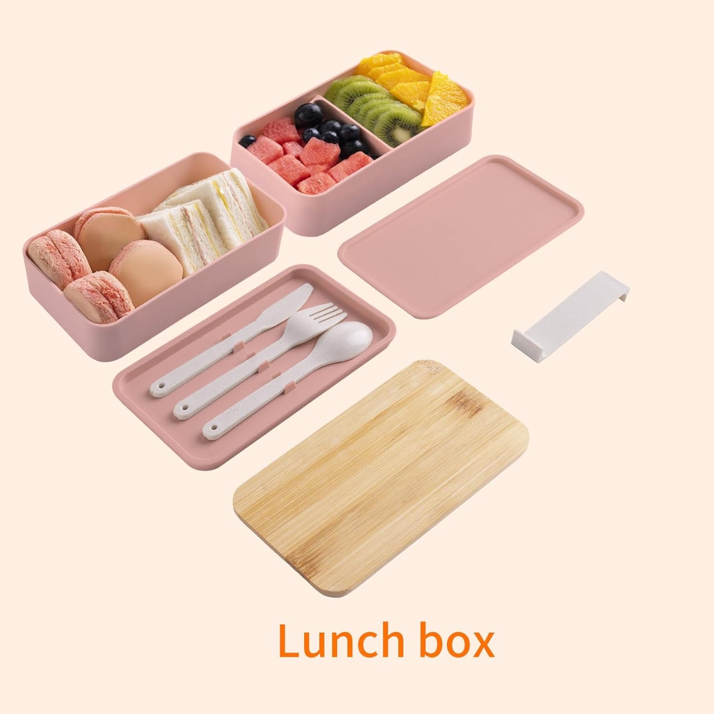 Bento Box Adult Lunch Box with Dividers, Pink, Plastic