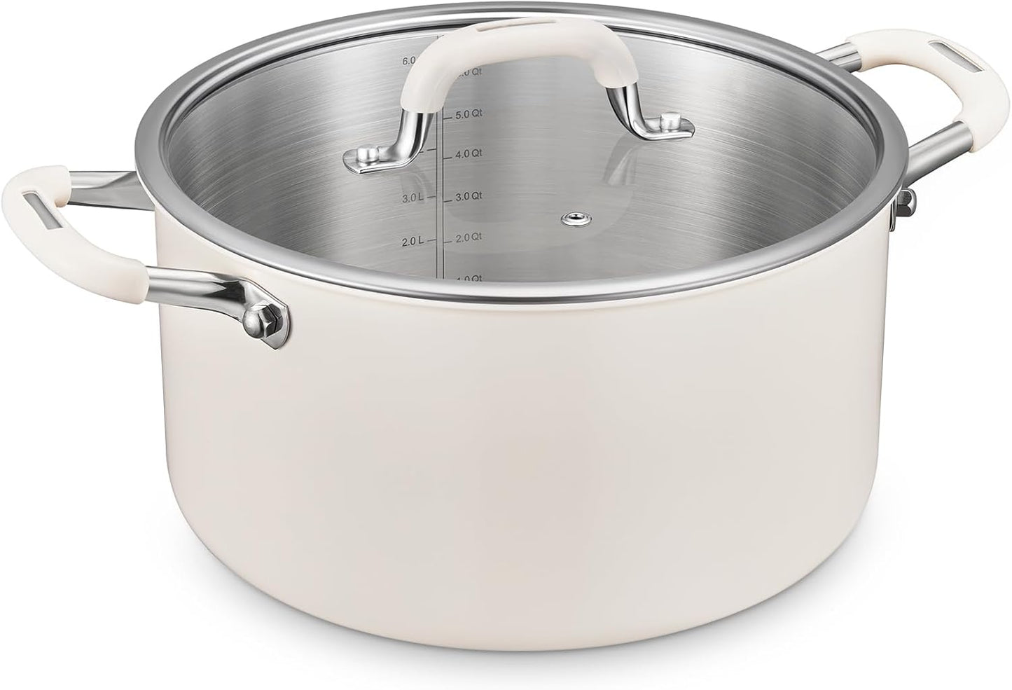6 Quart Pot with Lid, BEZIA Tri-Ply Stainless Steel Stock Pots, Large Cooking Pots with Silicone Handle, Soup Pot for Induction Cooktop, Compatible with All Cooktops, Dishwasher Safe