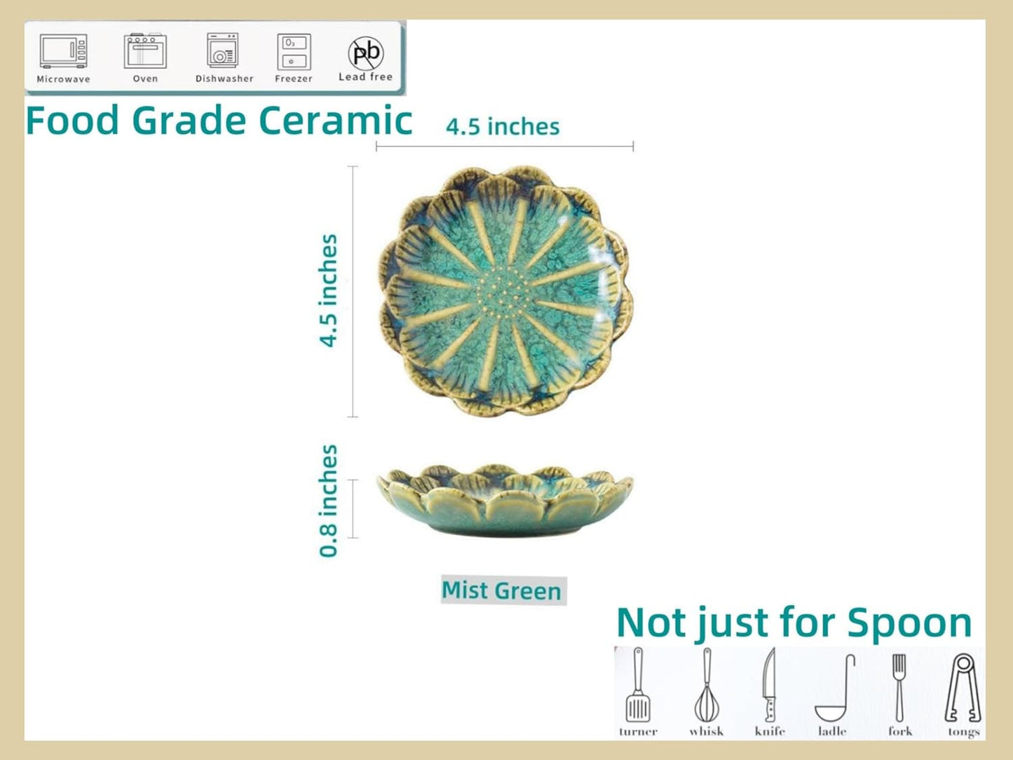 Ceramic Spoon Rest for Stove Top, Flower Cute Spoon Rest for Kitchen Counter, Cooking Spoon Holder for Kitchen Counter, Utensil Rest Spatula Rest Ladle Holder Tong Rest, 1 PC (Retro, Mist Green)