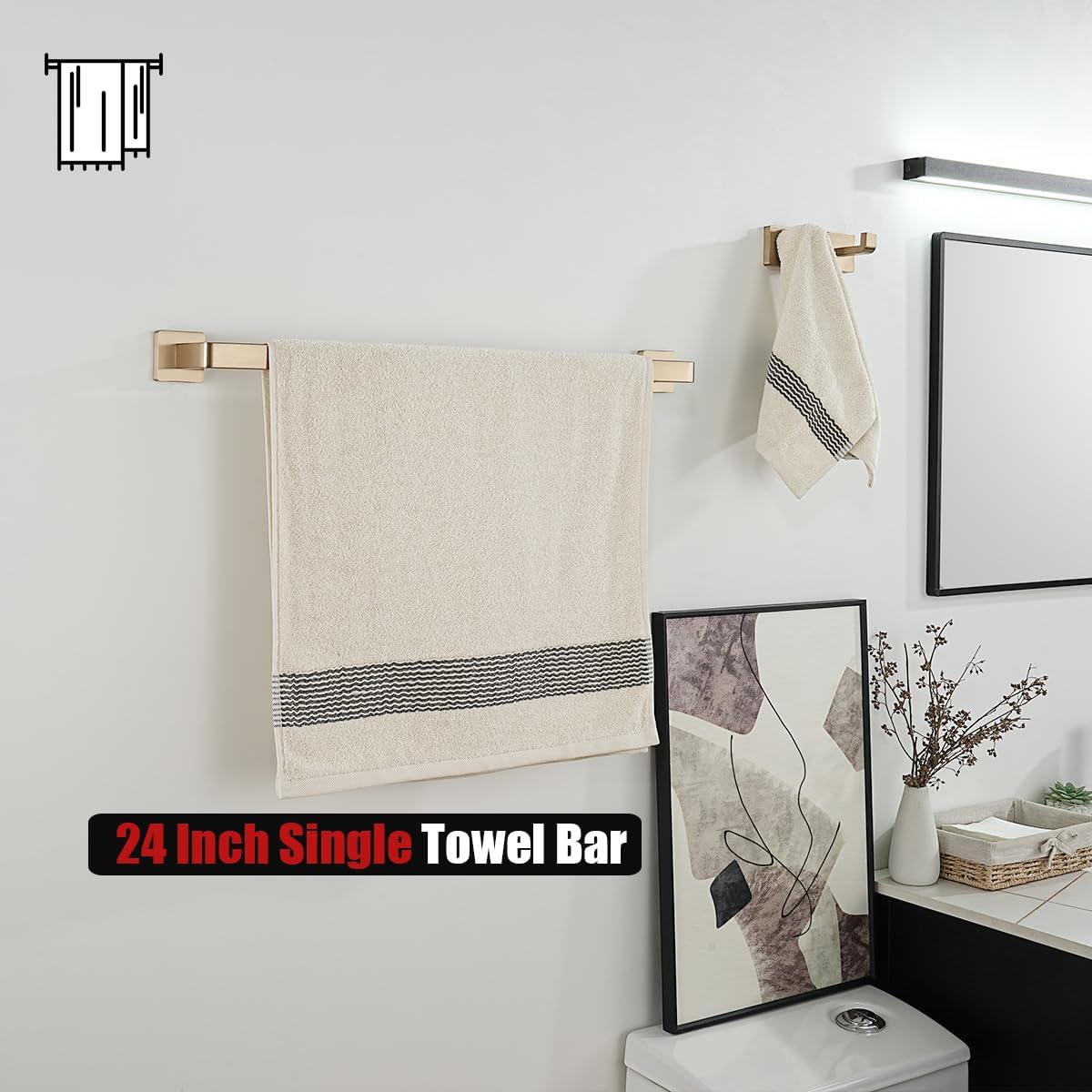 JQK Champagne Bronze Towel Bar, 24 Inch 304 Stainless Steel Thicken 0.8mm Towel Rack Bathroom, Towel Holder Wall Mount, Total Length 26.41 Inch, TB250L24-CB