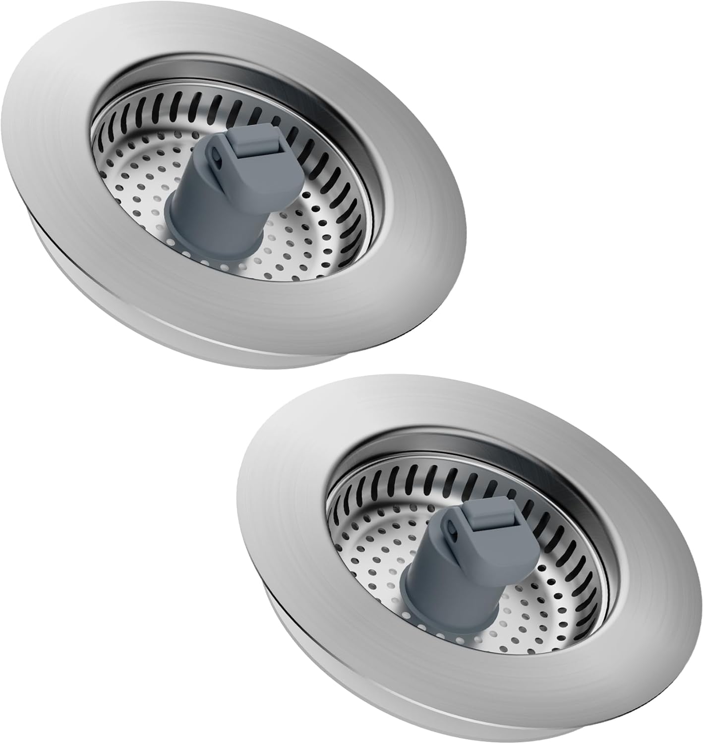 Hibbent 2 Pack 3 in 1 Kitchen Sink Drain Strainer, Stainless Steel Wrapped Shell Drain Stopper Combo, Pop Up Sink Stopper, Anti-Clogging Metal Basket Strainer with Handle for US Standard 3-1/2" Drain