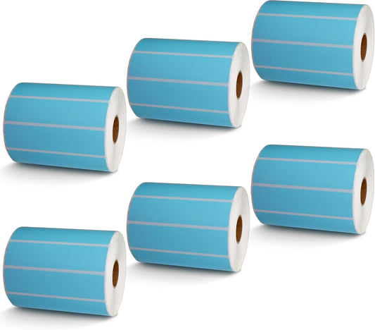 BETCKEY - 4" x 1" Multipurpose Labels Compatible with Zebra & Rollo Label Printer,Premium Adhesive & Perforated[Light Blue, 6 Rolls, 8250 Labels]
