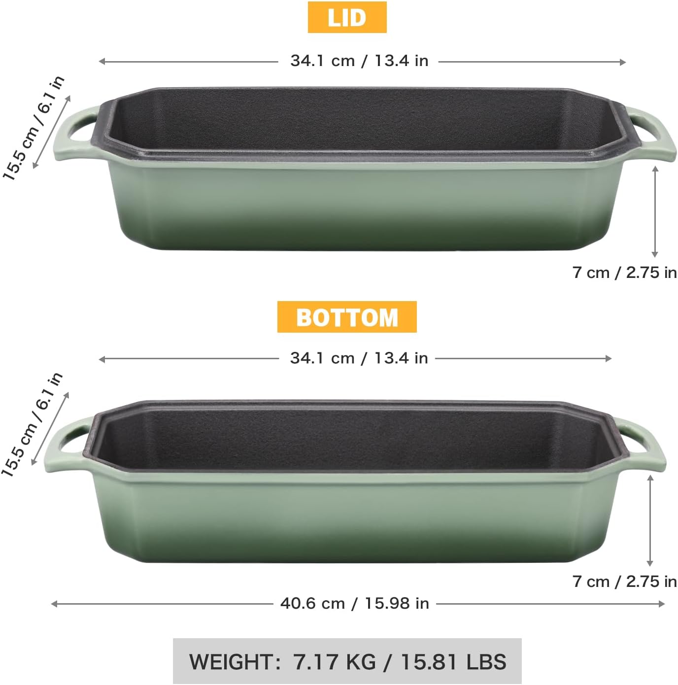 Bread Pan Cast Iron Loaf Pan with Lid Bread Loaf Pan 13x5 Inch Enameled Cast Iron Sourdough Bread Pan,AquaGreen