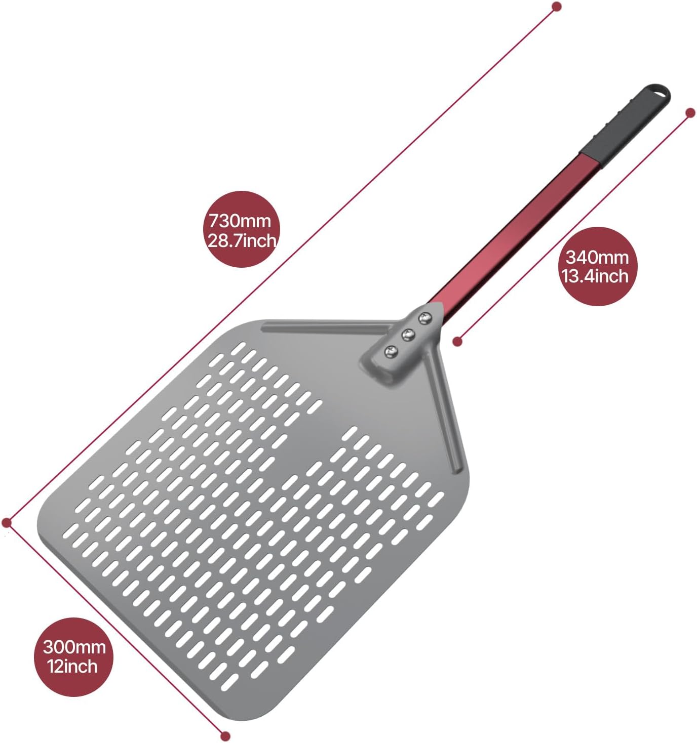 crosson 12”×16" Perforated Pizza Peel, Pizza Spatula Paddle, Lightweight Pizza Turning Peel with 16“ Long Handle, Pizza Oven Accessories, Pizza Tools, Rectangle Pizza Turner