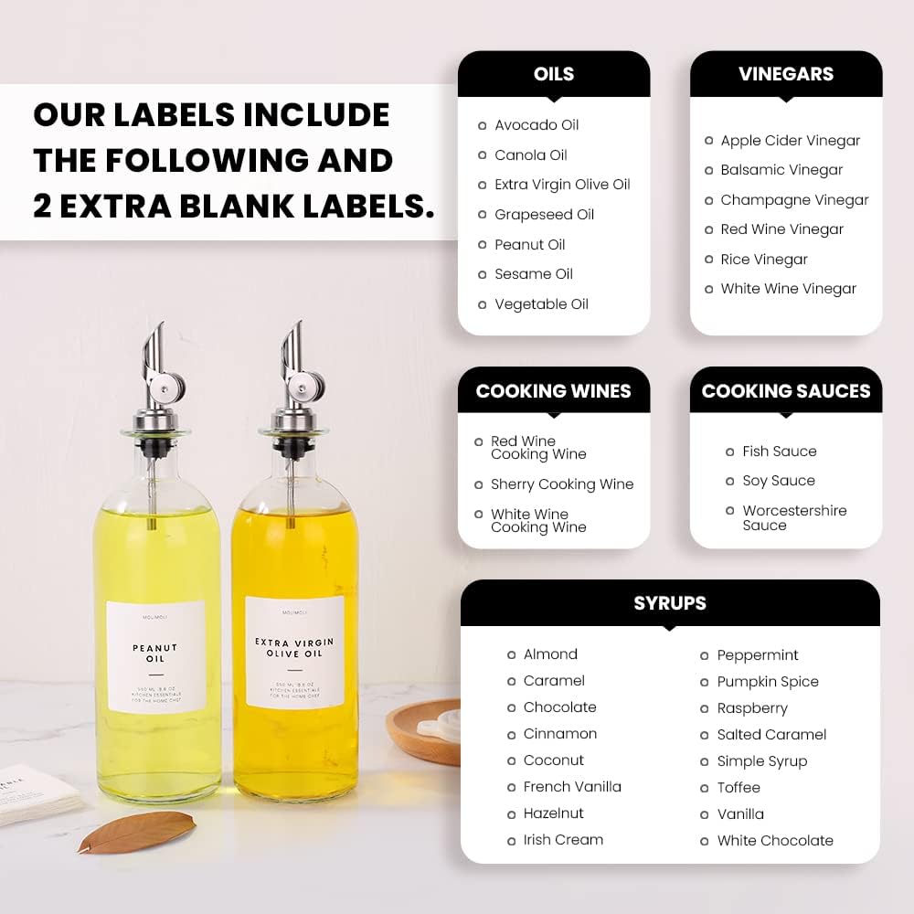 Molimoli Oil and Vinegar Dispenser with Metal Pour Spout, Weighted Pourer, Glass Bottle Dispenser for Kitchen, Olive Oil Cruet, Glass Olive Oil Bottle | 500ml, Set of 2