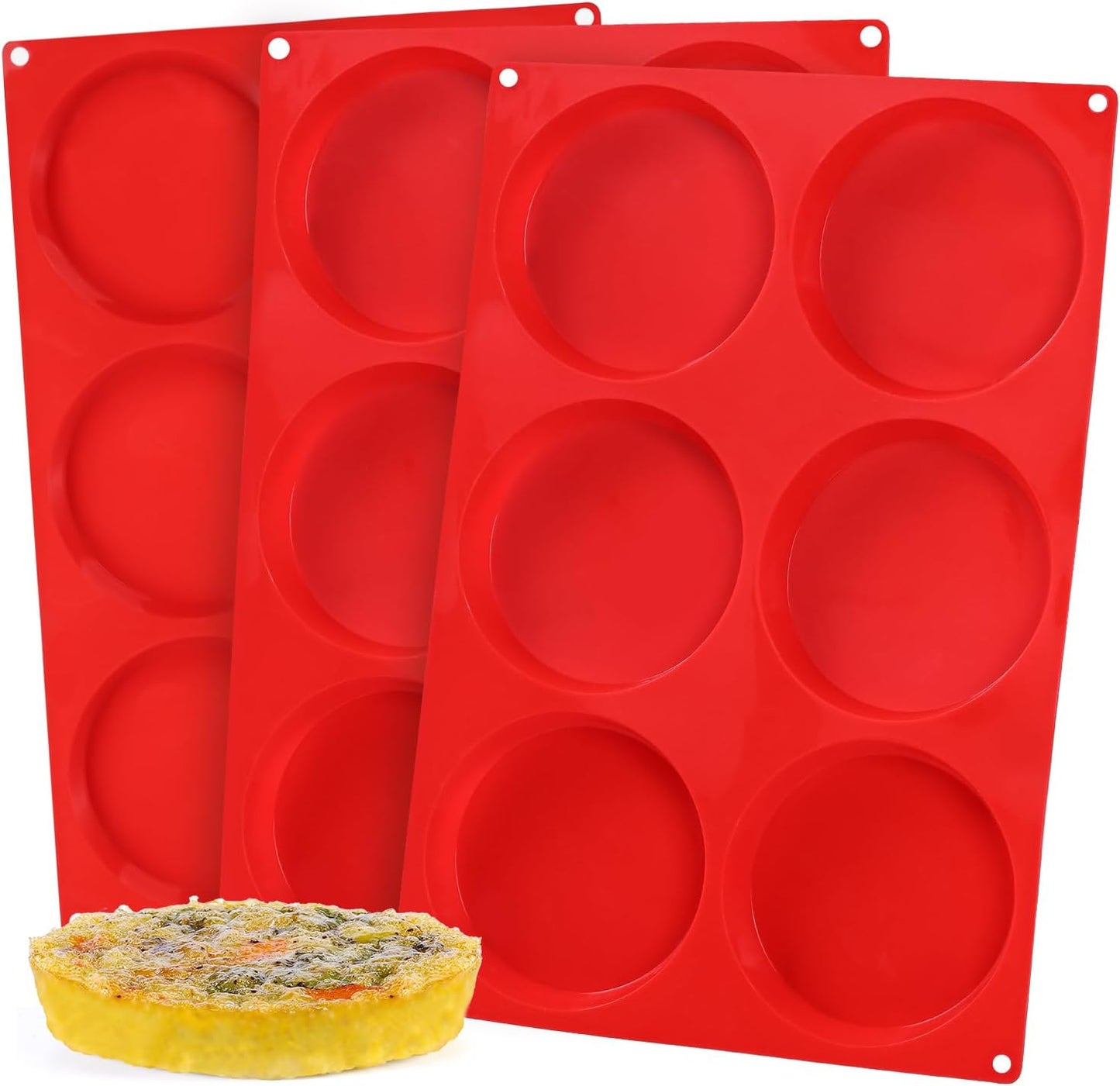 Jumbo Muffin Top Pan, 4 Inch Extra Large Egg Baking Pan for Oven Silicone Molds for Breakfast Sandwiches, English muffins, Whoopie Pies, Corn Bread, Egg bites, 2 Pack Red