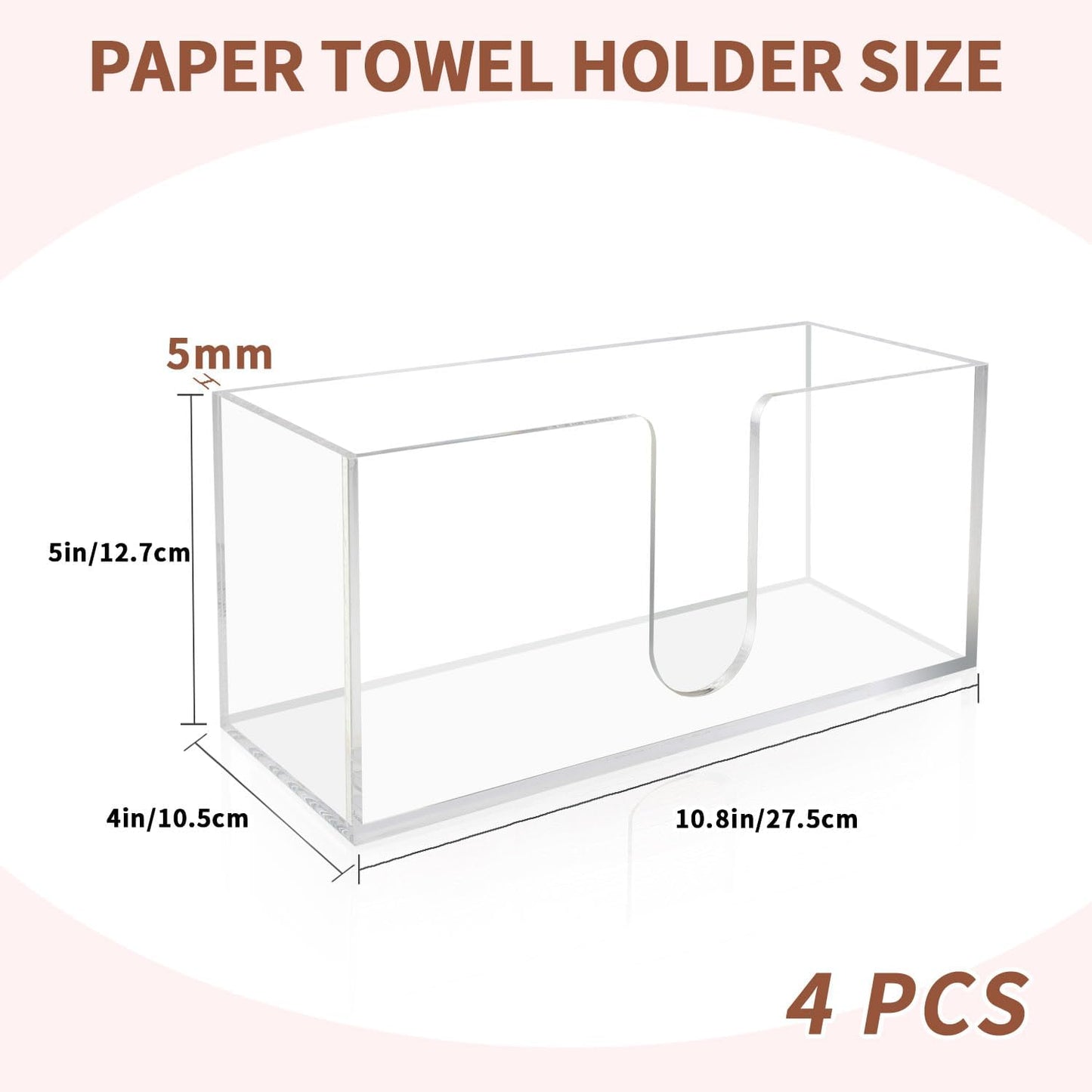 Acrylic Paper Towel Holder Countertop, 5mm Thick Clear C-Fold Z-Fold Trifold Napkin Dispenser, Bathroom & Kitchen Organizer for Multifold Towels (4)