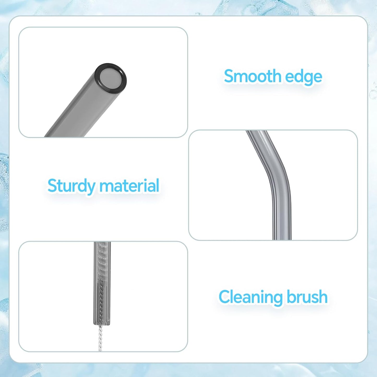 12 Pcs Reusable Glass Straws 8"x 8 mm Bent Glass Drinking Straws with Cleaning Brush for Tea, Smoothies, Milkshakes, Juices,Beverages(smoky gray)