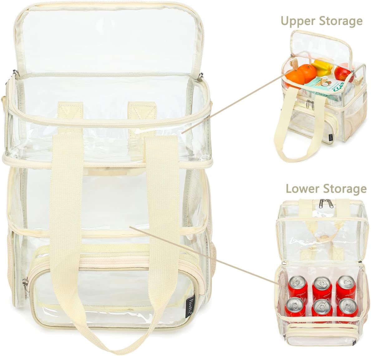 FlowFly Double Layer Cooler Insulated Lunch Bag Adult Lunch Box Large Tote Bag for Men, Women, With Adjustable Strap,Front Pocket and Dual Large Mesh Side Pockets