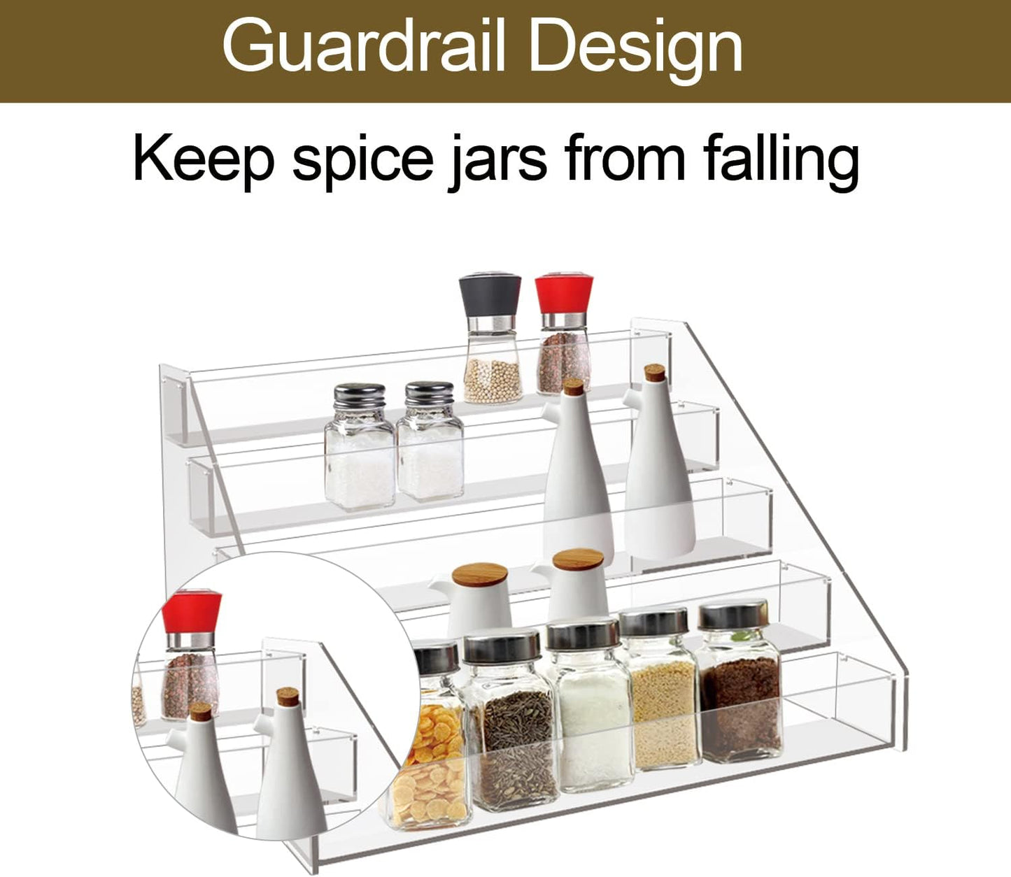 WUIVIUT Spice Rack Organizer For Cabinet, 1 4/5 in/Tier Acrylic Tiered Spice Shelf Can Storage Organizer for Kitchen Pantry Countertop