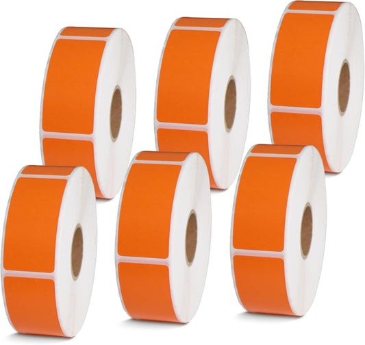 BETCKEY - 1" x 2" Barcode & Address Labels Compatible with Zebra & Rollo Label Printer,Premium Adhesive & Perforated [Orange, 6 Rolls, 4500 Labels]