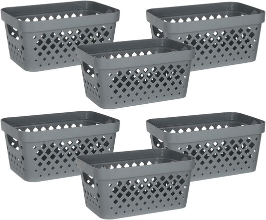 Glad Plastic Baskets for Organizing, Set of 6 | Pantry Storage for Under Counter, Linen Closet, and Bathroom | Nesting Shelf Bins with Handles, 1 Gallon, Grey