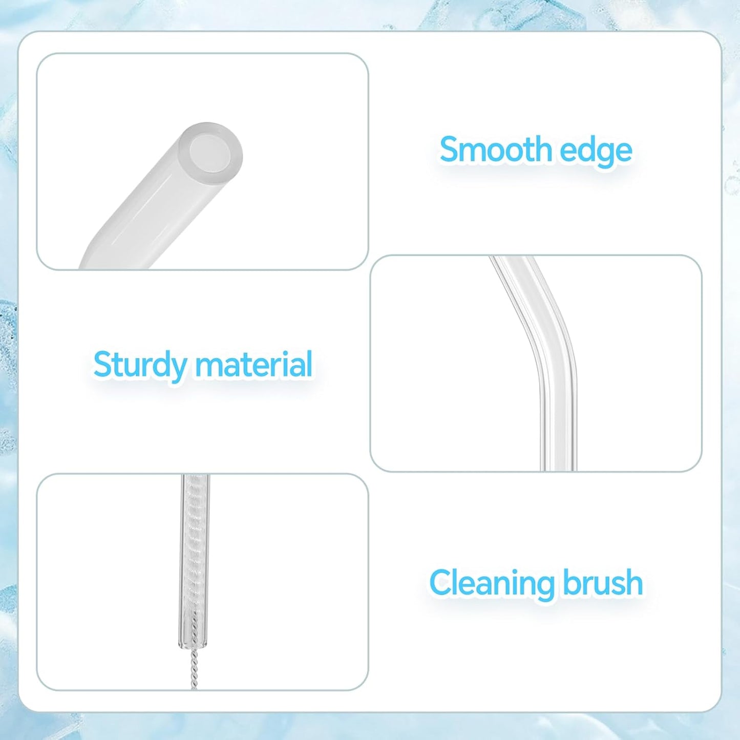12 Pcs Reusable Glass Straws 8"x 8 mm Bent Glass Drinking Straws with Cleaning Brush for Tea, Smoothies, Milkshakes, Juices,Beverages(Clear)