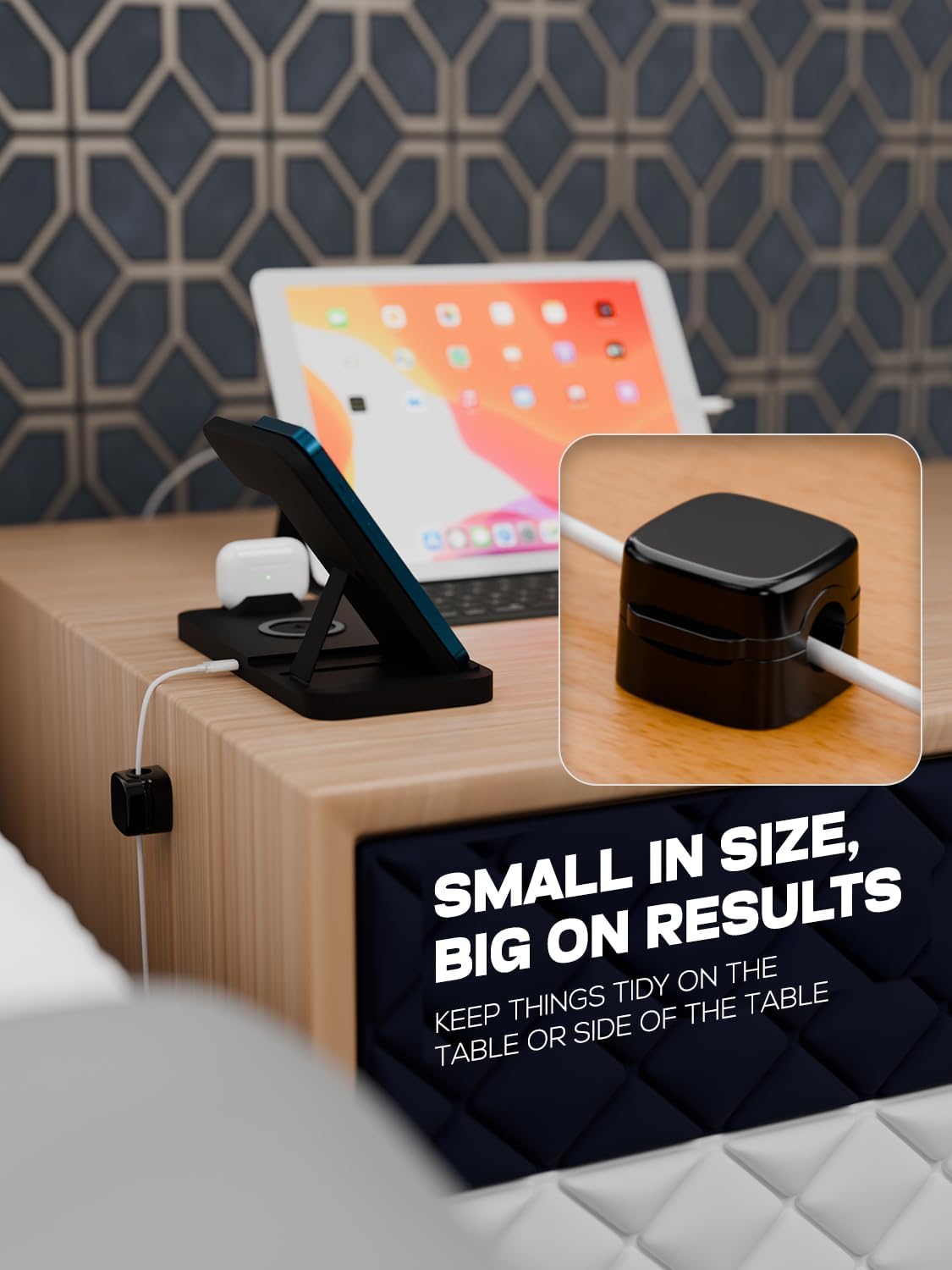 6-Pack Magnetic Cord Holder, Cord Holder with Strong Magnetic Lid, Holds Cables Firmly, 7 mm Charger Holder & HDMI Cord Organizer Clips, Strong Adhesive Pad (Black)