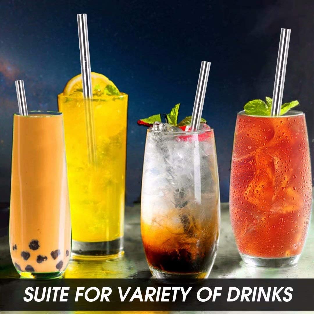 Vinaco Stainless Steel Smoothie Straws, 0.4'' Extra Wide Reusable Metal Drinking Straws for Milkshake, Smoothie, Beverage, Set of 6 with 1 Cleaning Brush (3pcs 10.5'' Bent |3pcs 8.5'' Straight)