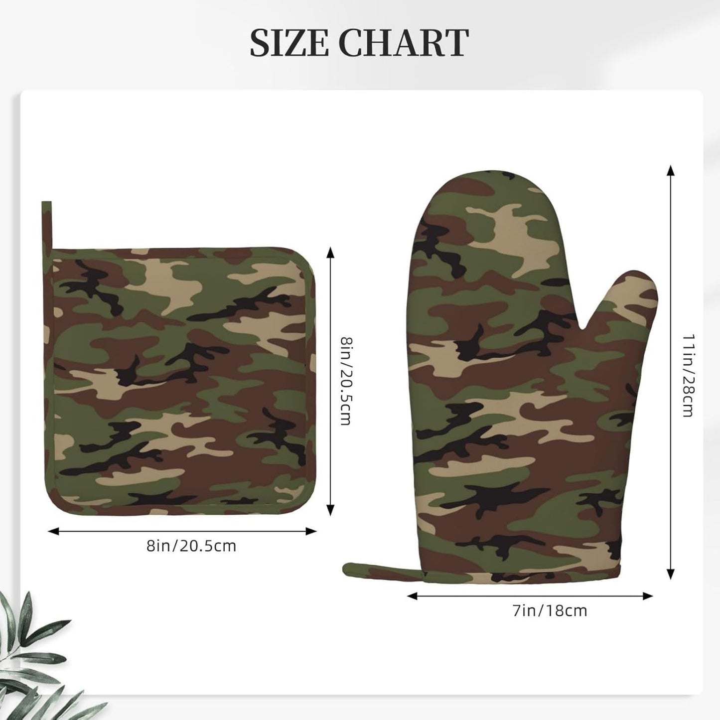 Camouflage Oven Mitts and Pot Holders Set of 4 Silicone Camo Kitchen Mitten Gloves and Non-Slip Potholders Set Heat Resistant Oven Gloves Hot Holders for Kitchen