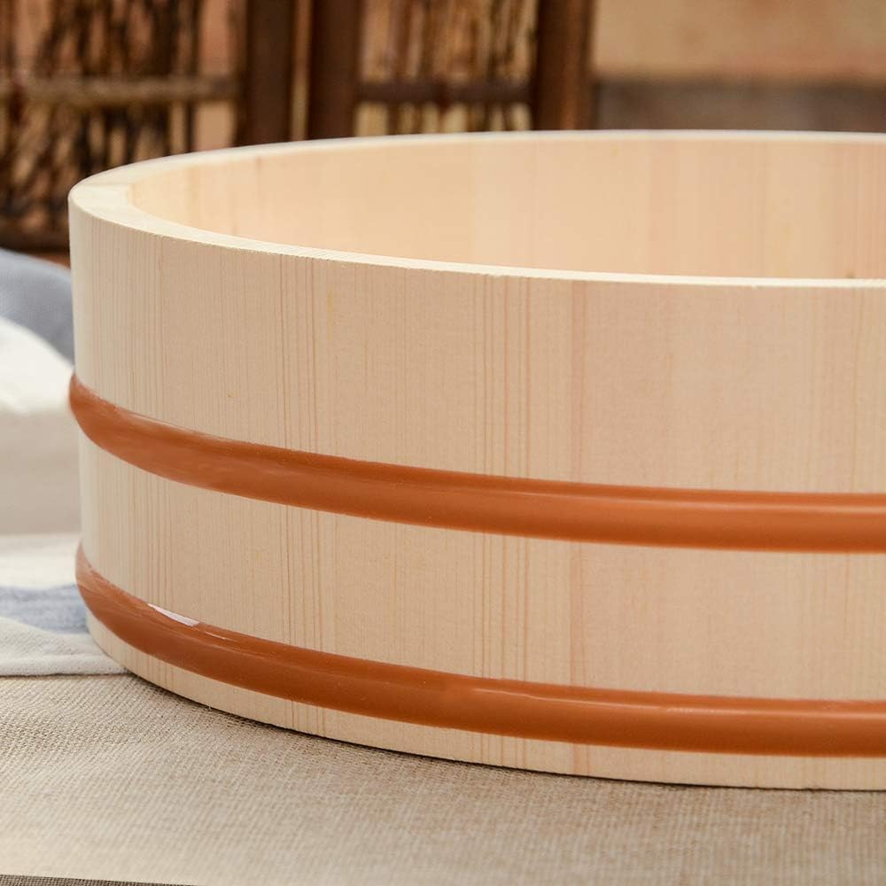 Kichgather 10.6 Inch Wooden Sushi Rice Bowl Hangiri Sushi Oke Rice Mixing Tub