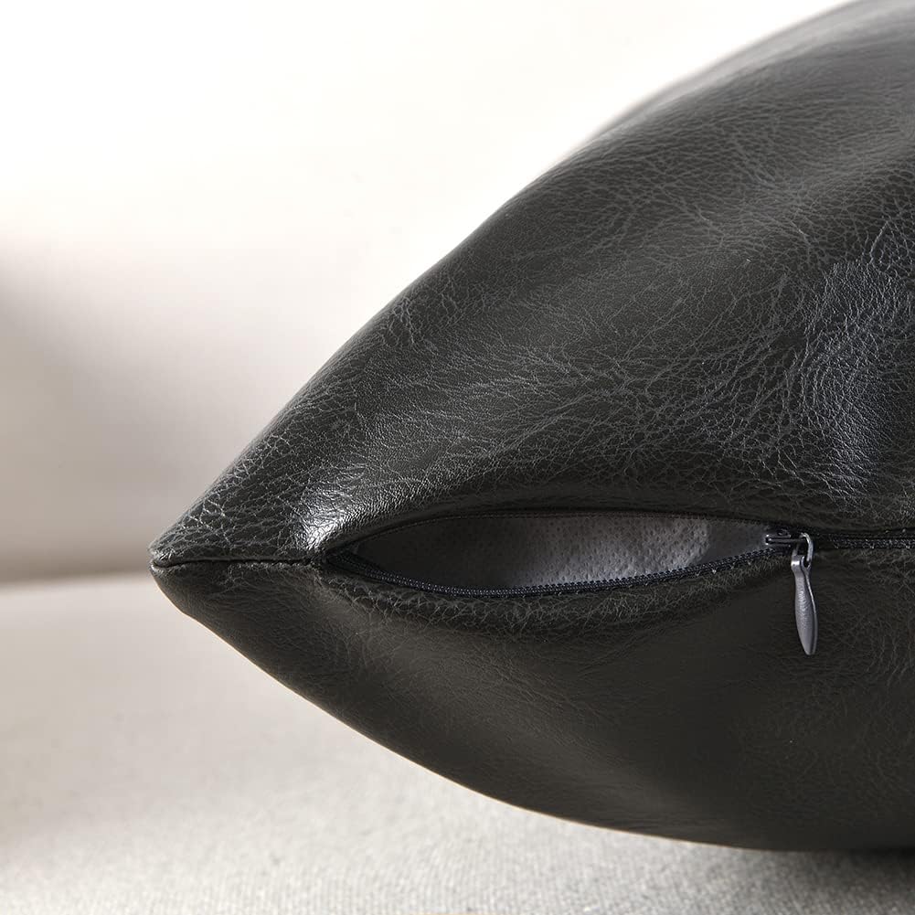 Fancy Homi Dark Gray Long Lumbar Faux Leather Decorative Throw Pillow Covers 12x24 Inch for Outdoor Couch Bed, Modern Farmhouse Boho Home Decor, Grey Hand Stitched Cushion Case 30x60 cm