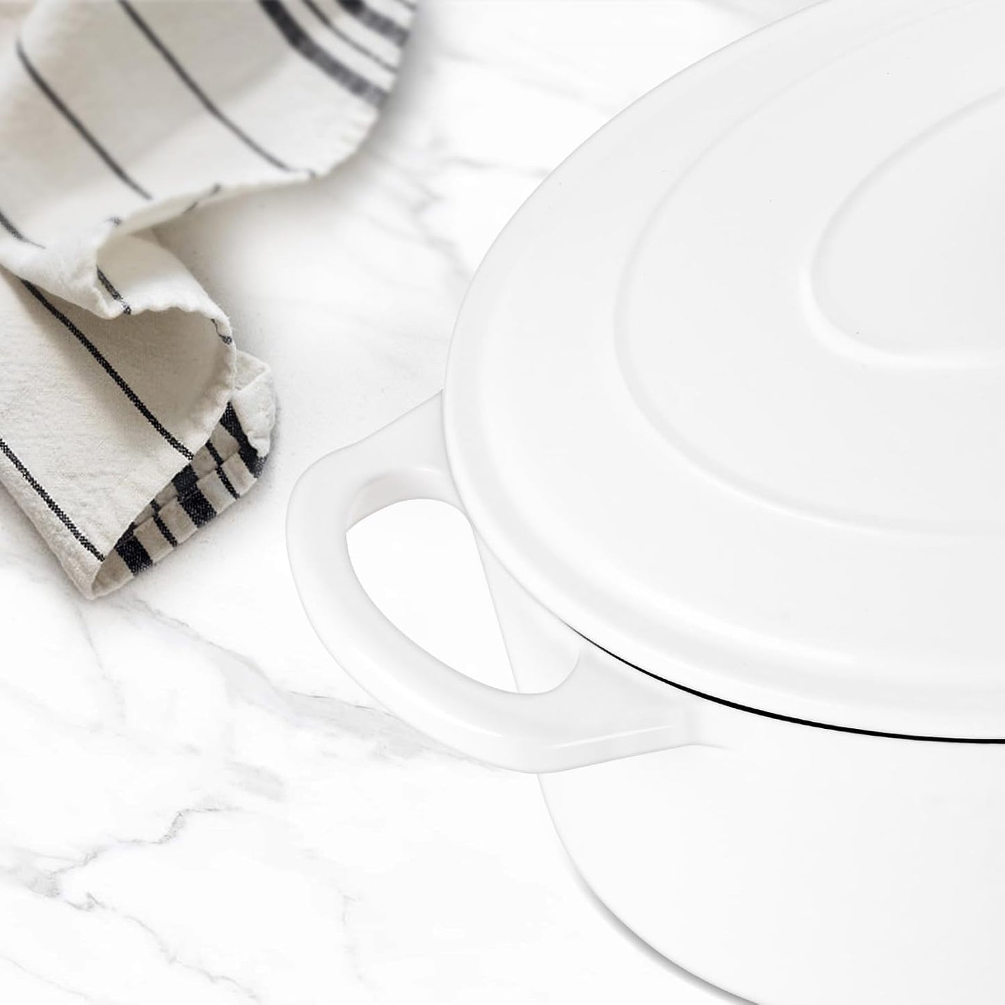 7 Quart Oval Dutch Oven with Lid, Leonyo 7QT Enameled Oval Cast Iron Dutch Oven for Sourdough Bread Breaking, Heavy Duty Cookware for Braising, Stews, Roasting, White