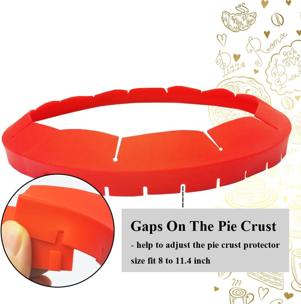 Adjustable Pie Crust Shields, Silicone Baking Protectors, Cover Ring Tools Fits 8-11.4 Inch Pies, Baking Pie Pizza Crust Shield Protector Cover for Edges ﻿ (Red 2 + Transparent 2)