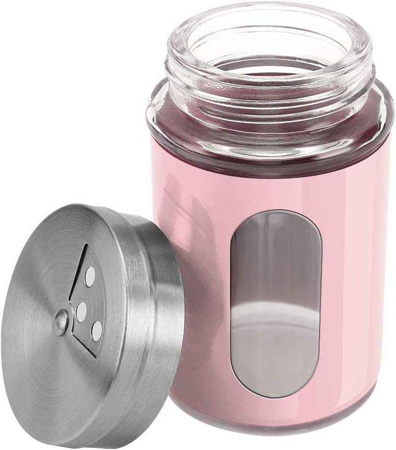 Accmor 2pcs Salt and Pepper Shakers,Stainless Steel Shaker for Salt Powder Sugar Cinnamon Pepper, Spice Dispenser with Adjustable Pour Holes,Pink