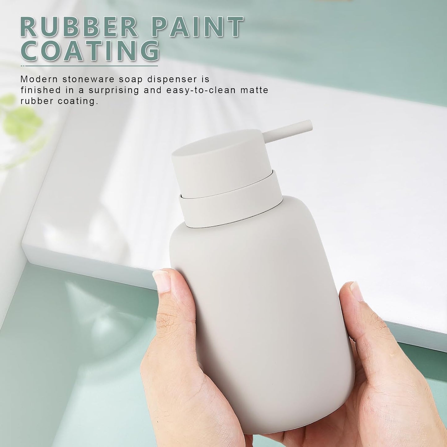 Ceramic Hand Soap Dispenser for Bathroom,16OZ Matte Dish Soap Dispenser for Kitchen Sink,Refillable Liquid Lotion Dispenser with Easy-to-Press Pump Rubber Paint (Grey)