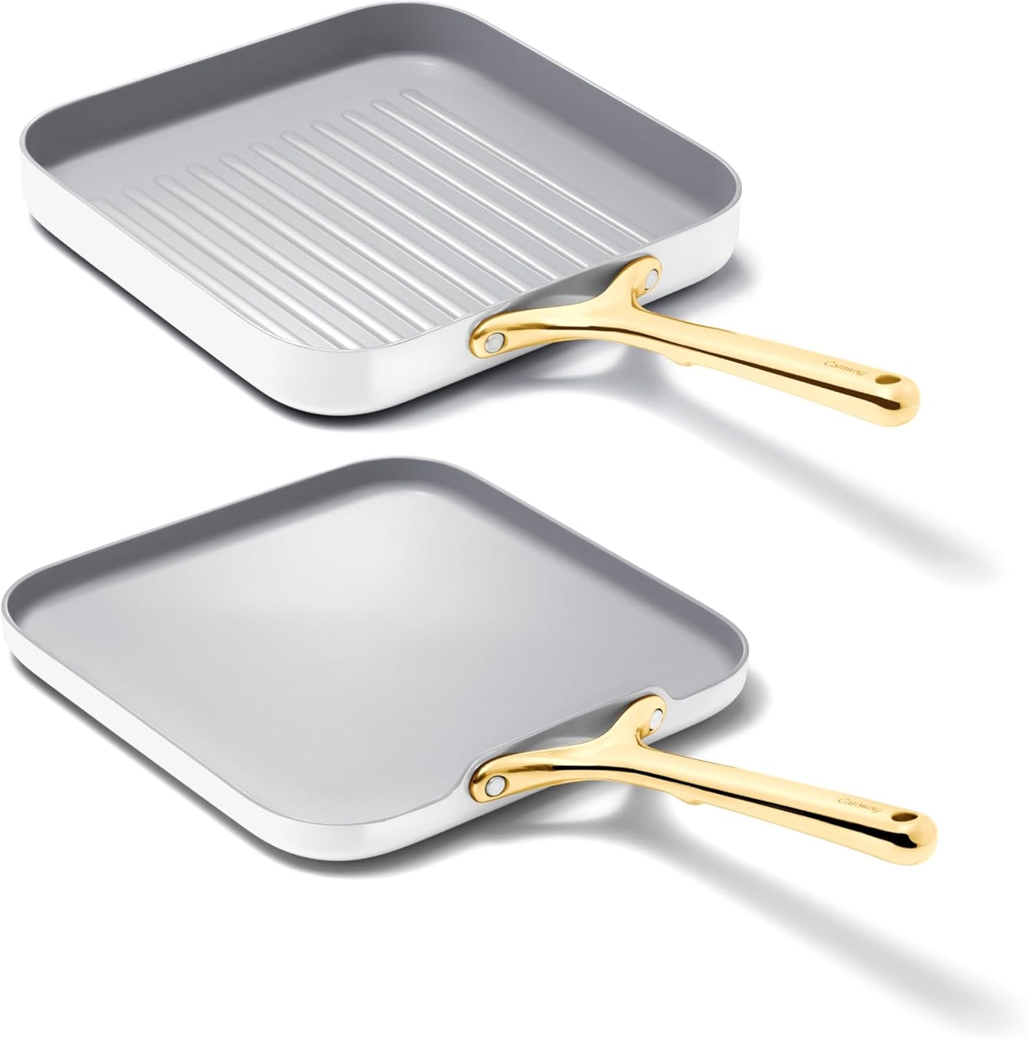 Caraway Griddle Pan & Grill Pan Duo - Non-Stick Ceramic Coated - Non Toxic, PTFE & PFOA Free - Oven Safe & Compatible with All Stovetops – White