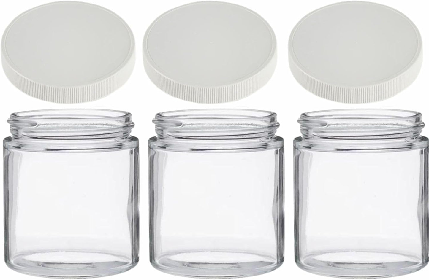 Jarming Collections Mason Jars - 16 oz Glass Extra Wide Mouth Pint Storage Jars with White Plastic Lids - Made in USA