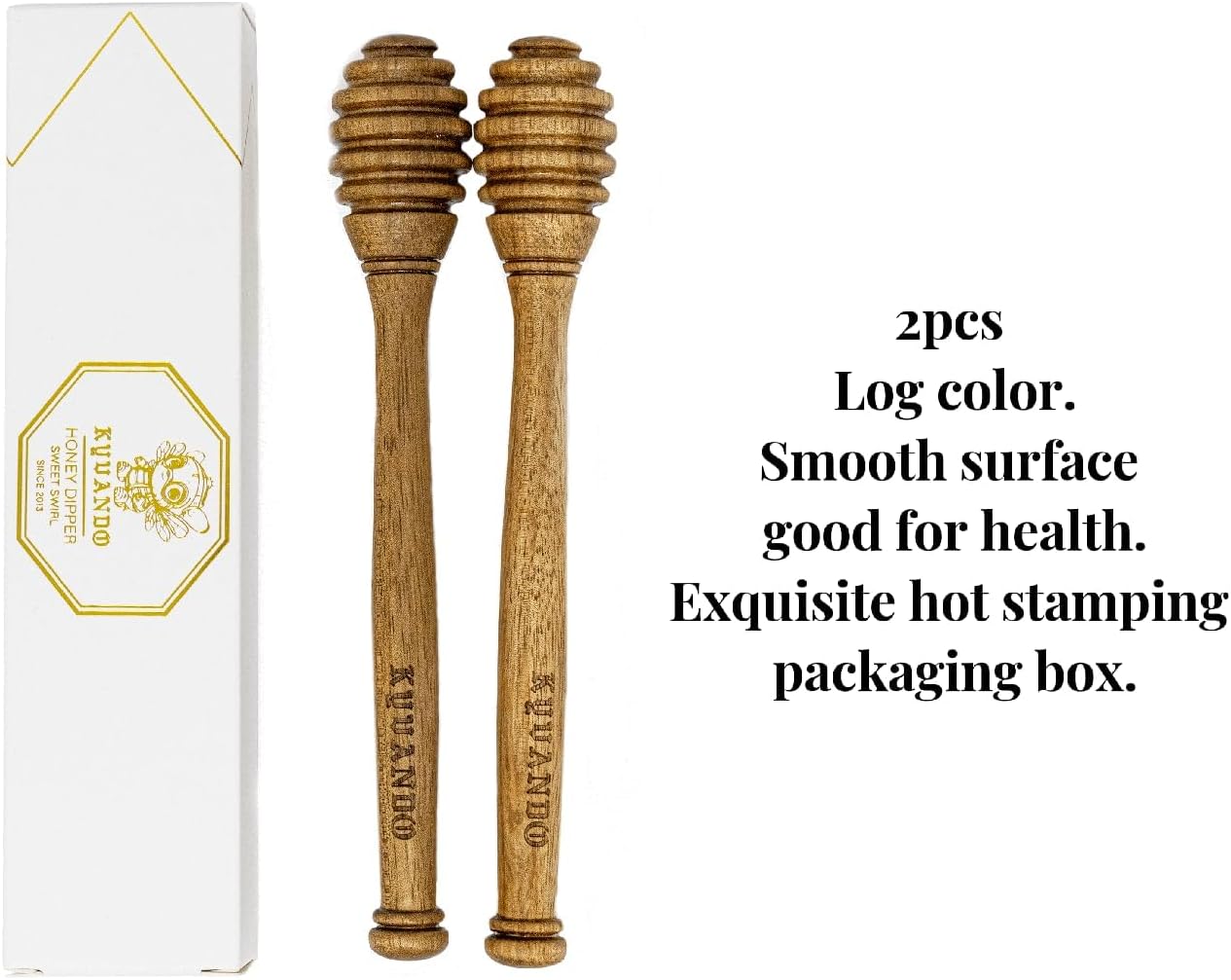 Brazilian Cherry Wood Honey Dipper - Durable & Warp-Resistant, Preserves Honey Purity, 2pcs, 6.3 Inch