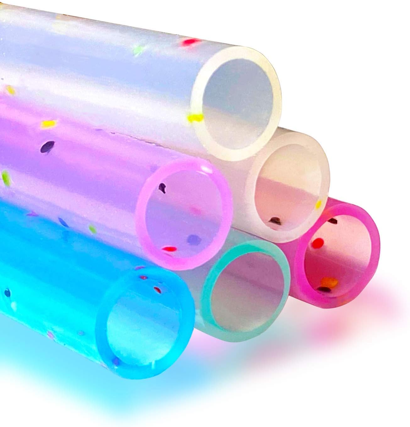 Reusable Silicone Drinking Straws, 12 Pcs Eco Friendly Silicone Straws 2 cleaning Brushes,for 30oz and 20oz Tumblers, Rtic,Yeti, Ozark, (Two-tone Dot, 10 inches)