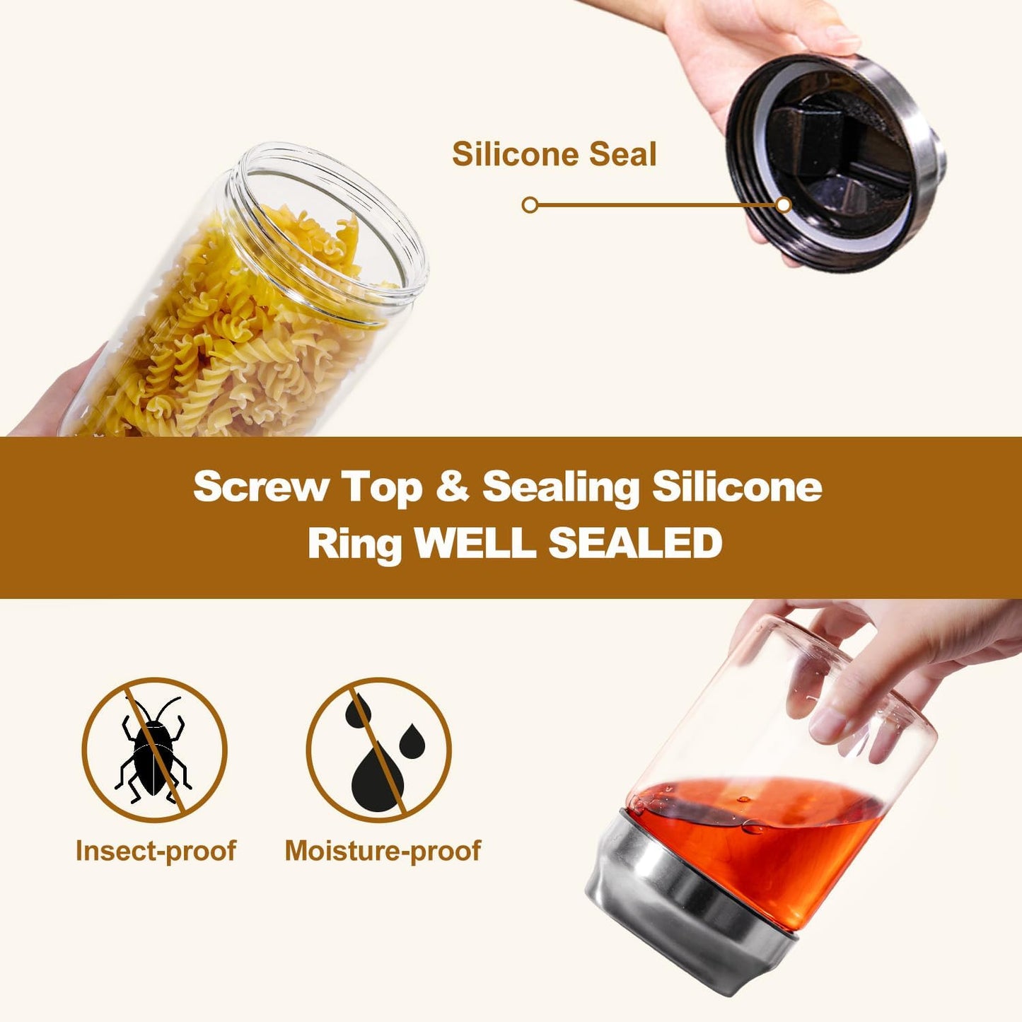 Aelga Glass Storage Jars with Lids - 24oz Sugar Coffee Canister Clear Airtight Food Containers for Coffee Beans, Pasta, Nuts, Cereal & More