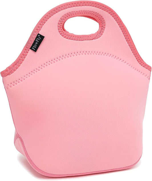 FlowFly Neoprene Kids Lunch box Insulated Soft Bag Mini Cooler Thermal Meal Tote Kit for Boys, Girls,Men,Women,School,Work, Office, Pink