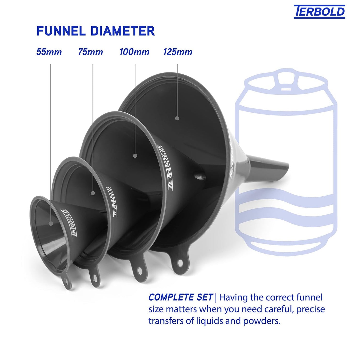 4pc Funnel Nesting Set in BPA Free Plastic for Kitchen Cooking, Car Oil, Home, or Lab Use (Gray)