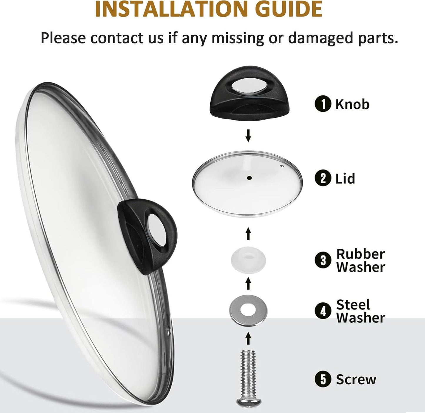 Glass Lids for Pot and Pan, 8, 9.5, 10.25, 11, 12, 12.6, 13.5, 14 Inch Tempered Replacement for Covers Kitchen Cookware, Frying Pan, Wok, Skillet (13.5 Inch)