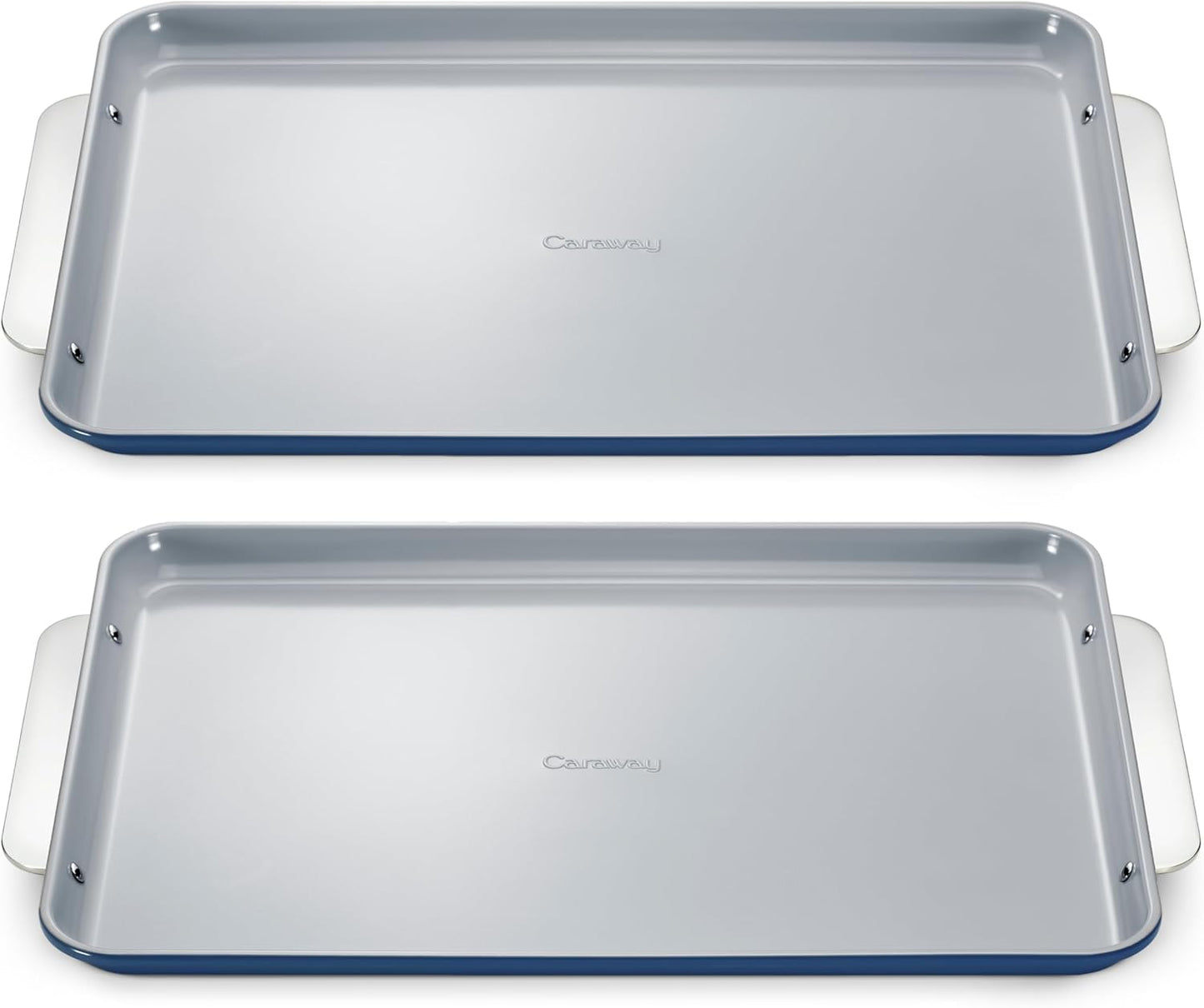 Caraway Non-Stick Ceramic Large Baking Sheet Duo - Naturally Slick Ceramic Coating - Non-Toxic, PTFE & PFOA Free - Perfect for Baking, Roasting, and More - Large (18" x 13") - Navy