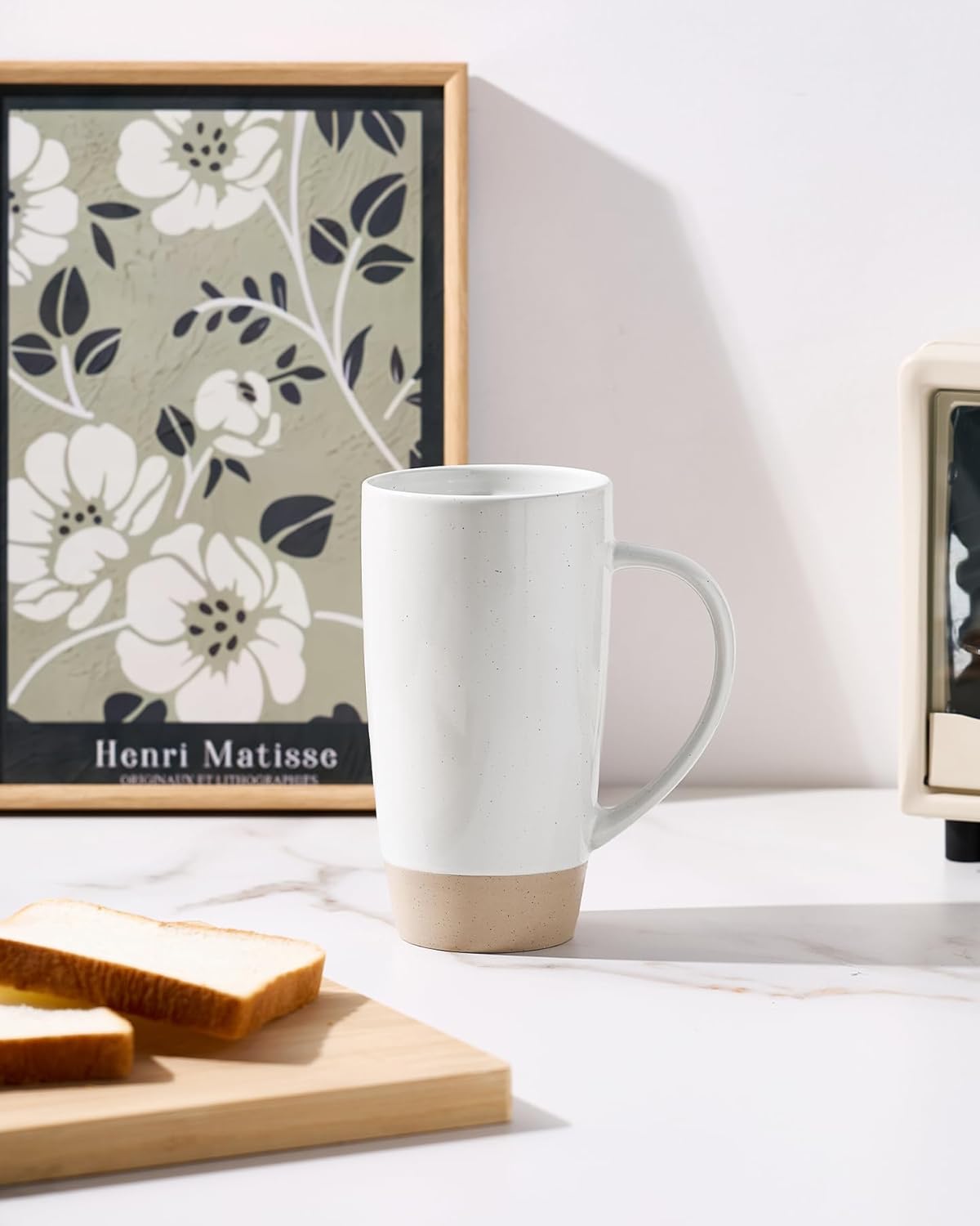 famiware Milkyway Coffee Mugs, 20oz Large Coffee Mug, Ceramic Mug Set of 2 with Lid, Cup Set with Handle for Latte, Tea, Cocoa, Milk, Home & Office, White