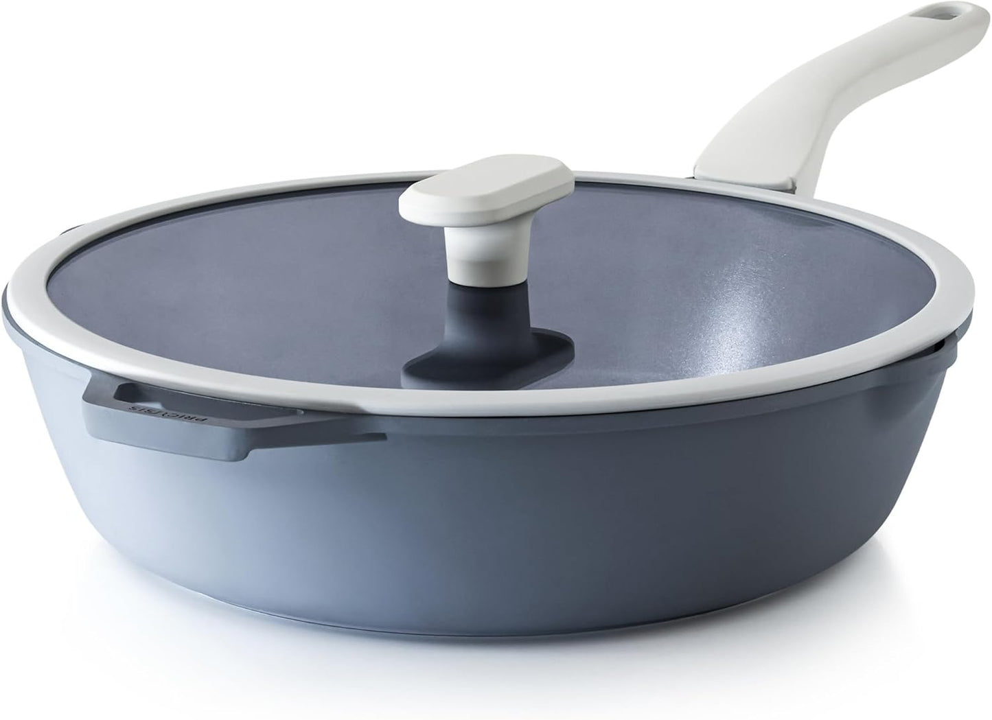 Ceramic Nonstick Deep Saute Pan with Lid, 12 Inch/4.8 QT Non Toxic Pans with Double Pour Spout, Helper Handle and Lid, Metal Utennsil Safe, Dishwasher Safe, (Gray)