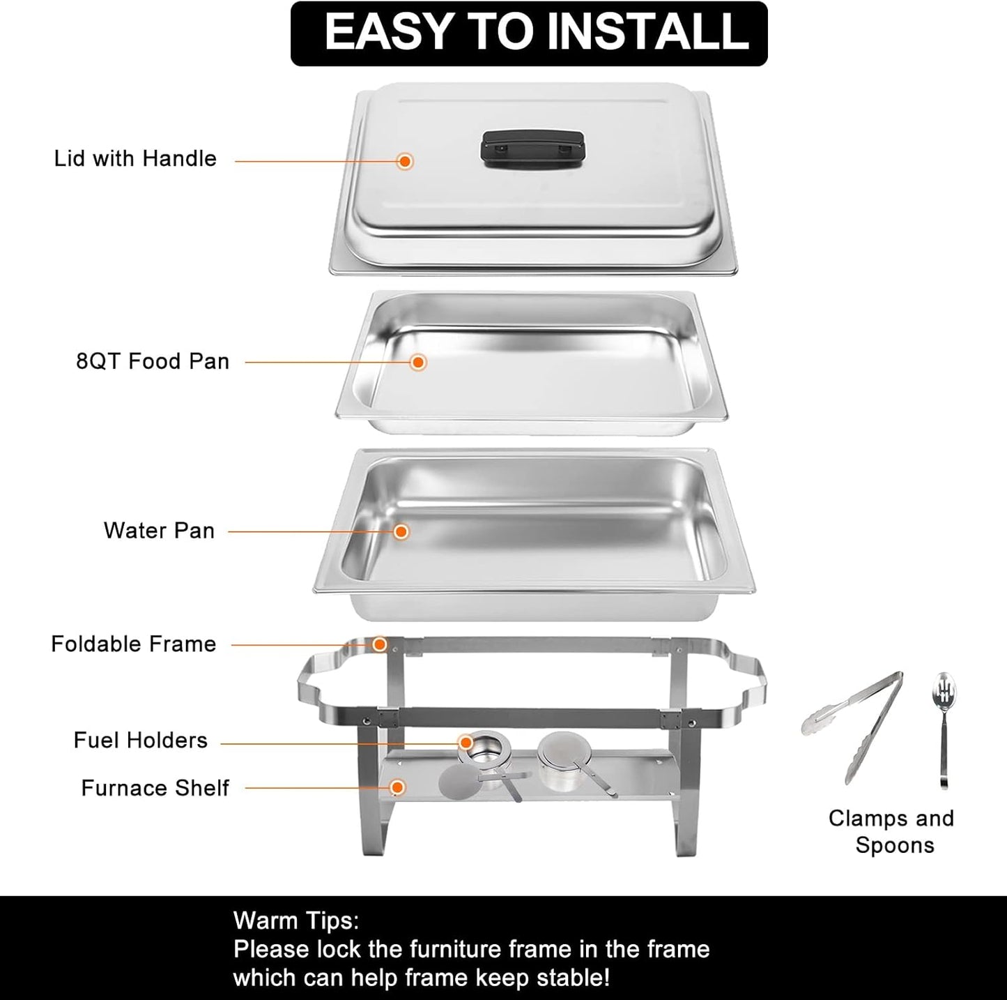 3 Packs Chafing Dish Buffet Set Stainless Steel Food Warmer with 8QT 3 Full Size Pans Portable for Parties Catering Buffet Servers and Warmers