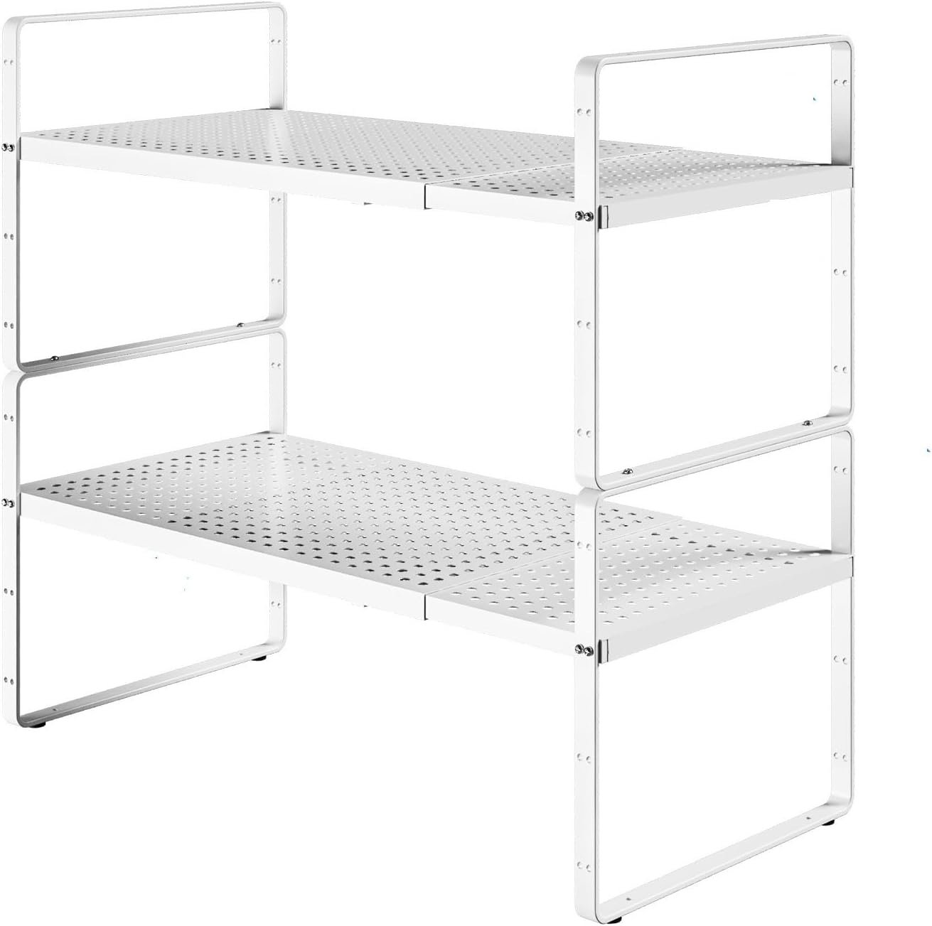 Expandable Cabinet Shelf Organizers, Kitchen Small Stand Rack Organization for Countertop Cupborad Pantry, White 2 Pack