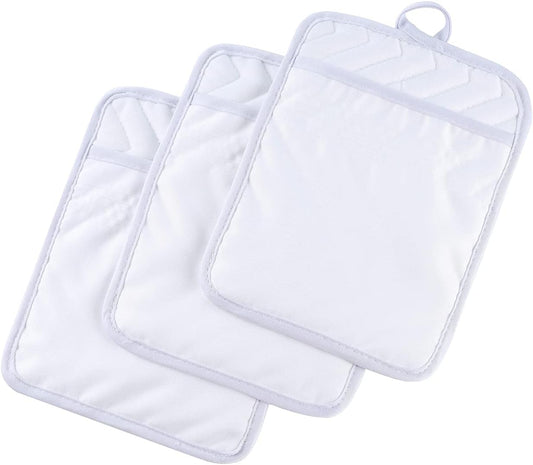 Anyi Pot Holders and Oven Mitts 7" X 9" Heat Resistant Pocket Pot Holder Set Feature of Non Slip Kitchen Hot Pad Oven Mitts, 3-Pack (White)