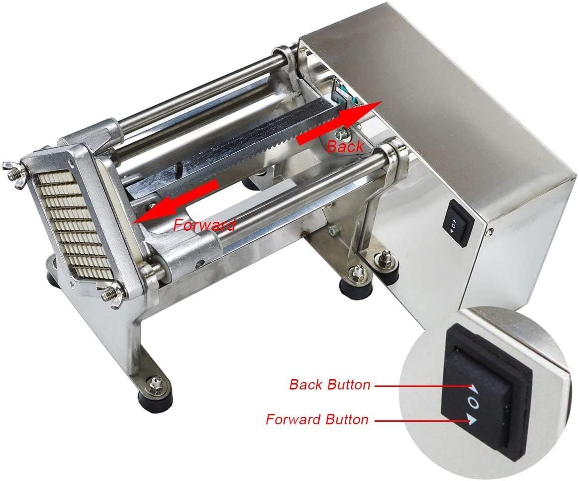 French Fry Potato Cutter Machine Electric Cutting Slicer Chipper Automatic Potato Cutter with 3 Sizes of Replaceable Blades Stainless Steel for Commercial Industrial Kitchen Restaurant Use