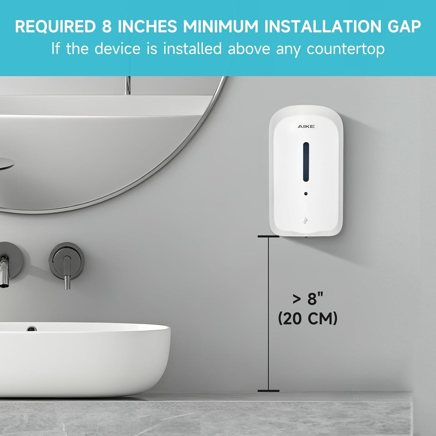 AIKE 33.8oz Automatic Wall Mount Liquid Soap Dispenser with Commercial ABS Construction, Model AK1226S(White)