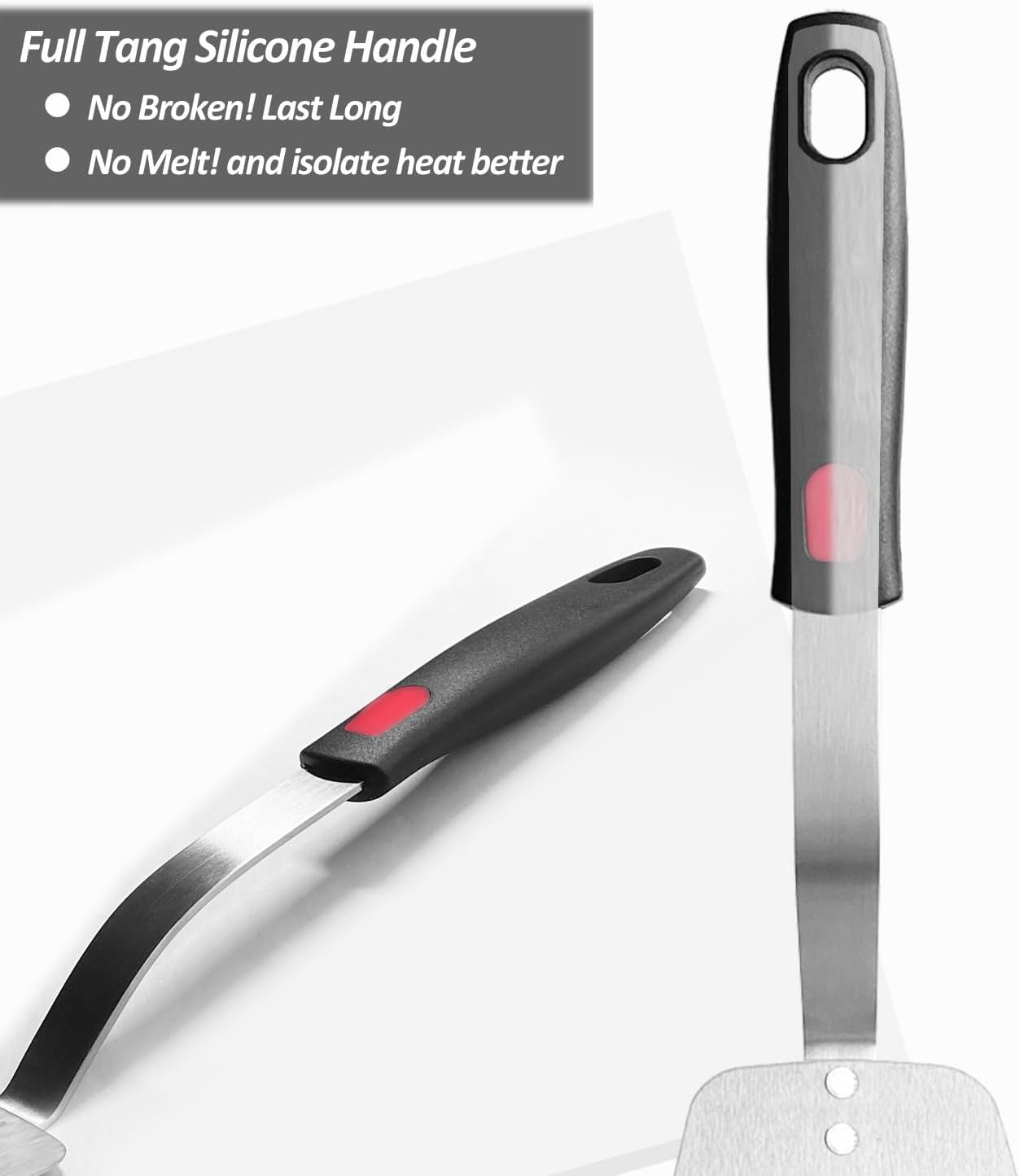 Stainless Steel Spatula, Flexible Metal Slotted Turner for Cast Iron Skillet, Thin Blade and Heat Resistant Silicone Handle, Great for Egg, Cookie, Meat, Crep, Medium